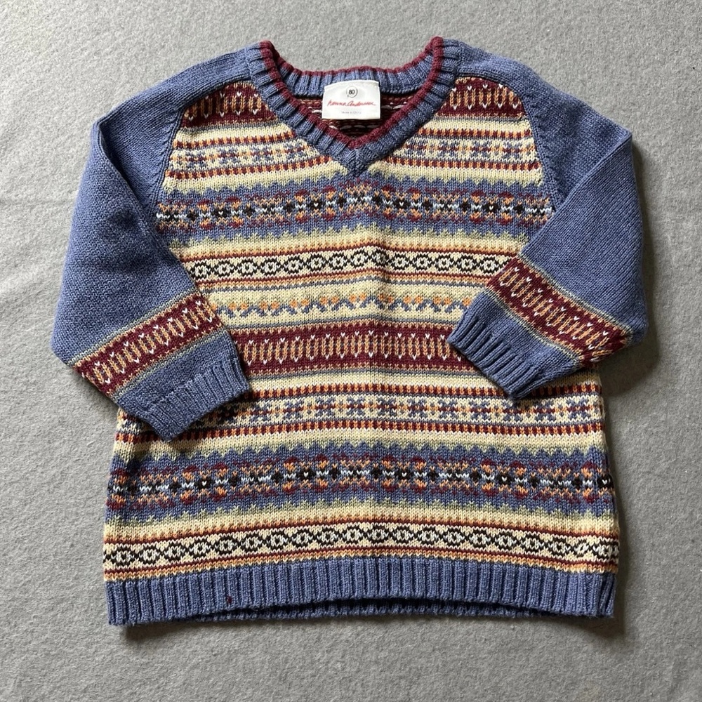 Hanna Andersson Sweater Girls 12mo (80) Oversized Knit Striped Geometric V-neck